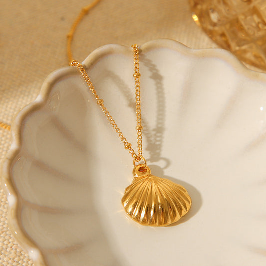 Collana Pendente a Conchiglia in Acciaio al Titanio Placcato Oro 18K Stile Ins, Catena a O Geometrica da Donna