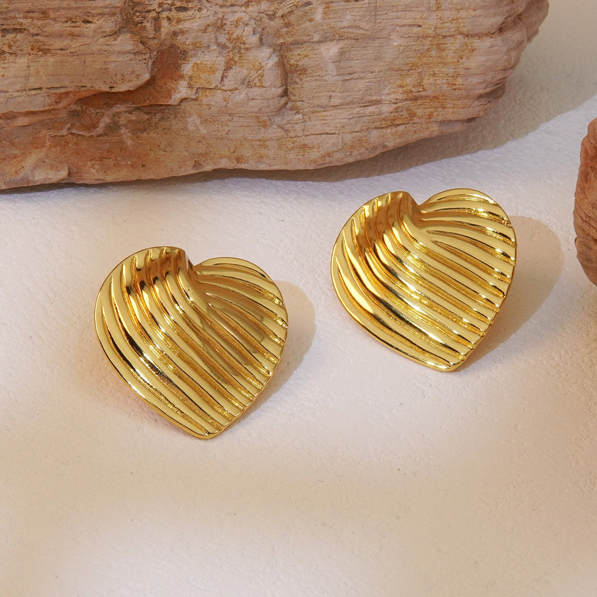 Textured Heart Plated Stainless Steel Earrings for Women