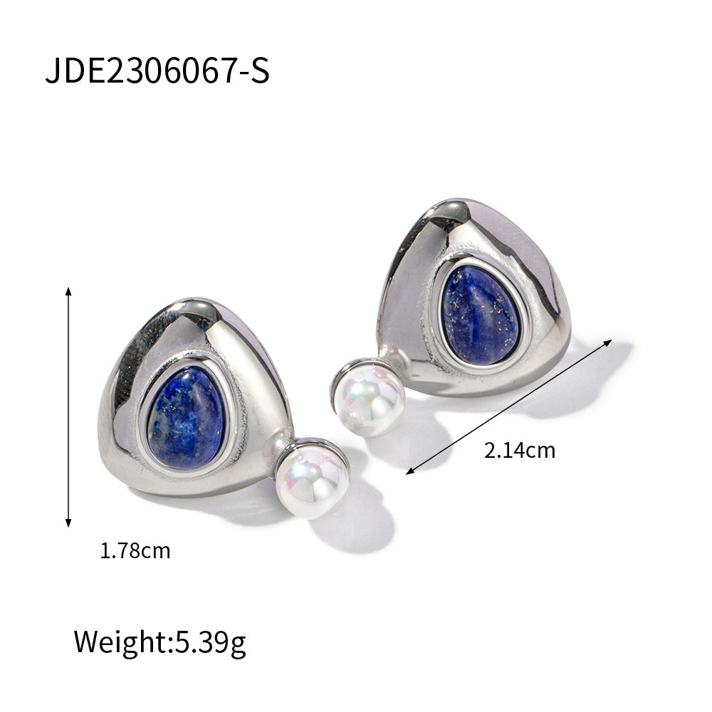Collana Minimalista Geometrica da Donna in Acciaio al Titanio con Intarsio di Lapislazzuli