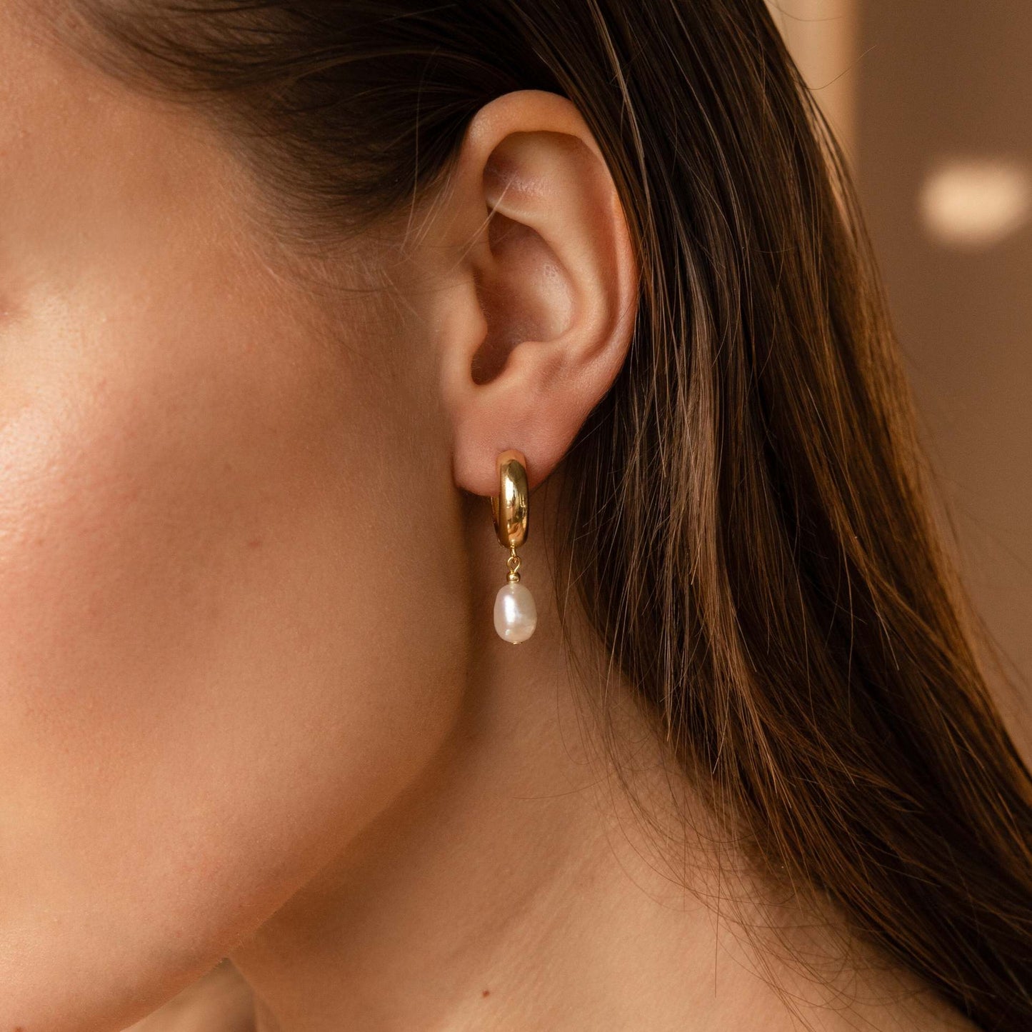 Minimalist Geometric Freshwater Pearl Stud Earrings in Brass with Gold Plating for Women Wedding Jewelry