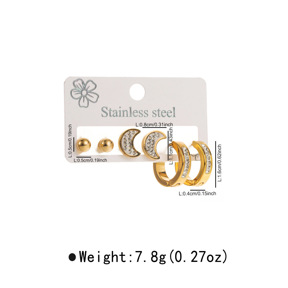 Eleganti orecchini geometrici a forma di stella in acciaio inossidabile con intarsi di strass e placcatura in oro da donna