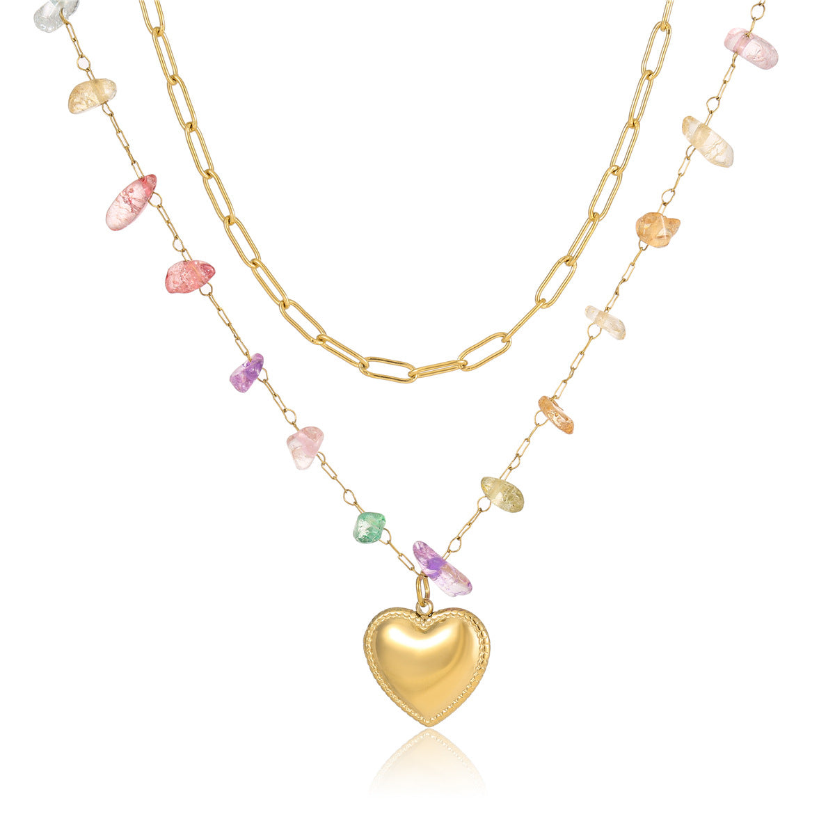 Collana da Donna Elegante a Cuore in Acciaio al Titanio con Placcatura in Oro 18K, Catenina a Doppio Strato Impilabile con Ciondolo