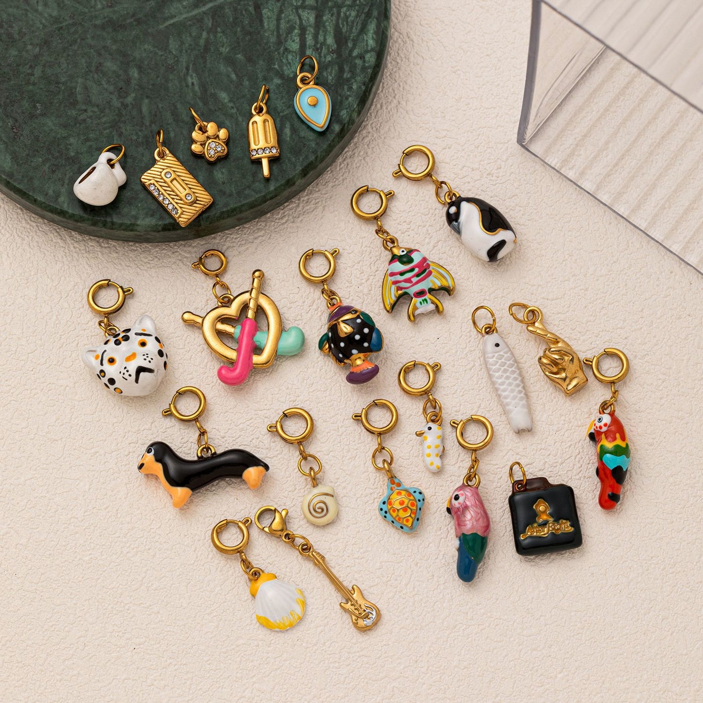 Vintage 18K Gold Plated Stainless Steel Animal Pendant Charm Bar