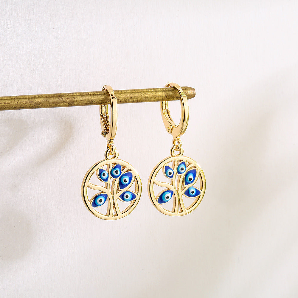 Geometric Eye-Shaped Earrings for Women Made of Brass with 18K Gold Plating and Enamel Finish