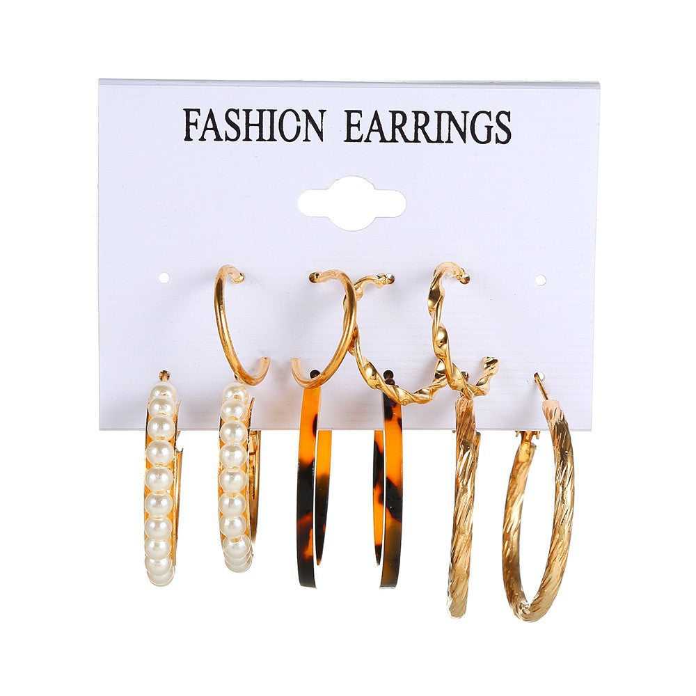 Vintage Geometric Round Plated Stainless Steel Hoop Earrings Set for Women and Men