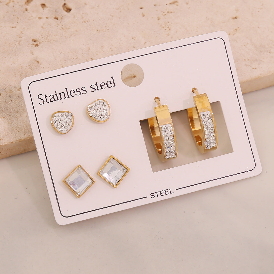 Fashionable Heart and Star Shaped Stainless Steel Earrings with Plating Finish for Women