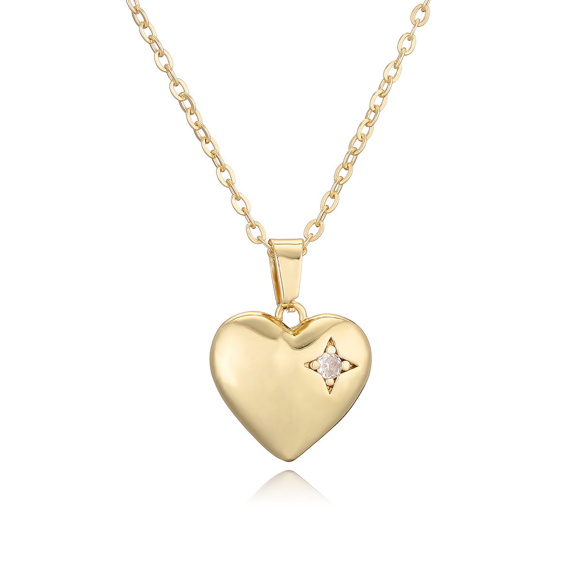 Minimalist Heart-Shaped Copper Pendant Necklace with Gold Plating and Zircon Inlay for Women