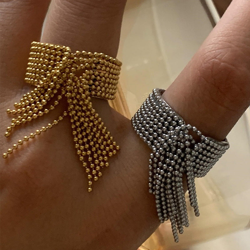 Anello in acciaio inossidabile a U stile vacanza con finitura placcata da donna