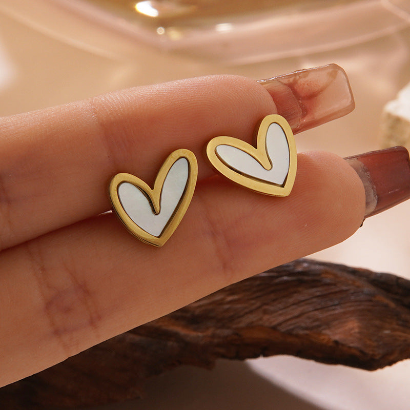 Elegant Minimalist Heart Shaped Plated Stainless Steel Stud Earrings for Women