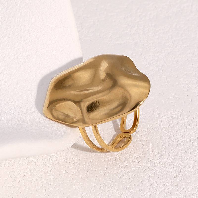 Minimalist Geometric Stainless Steel Open Ring with 18K Gold Plating for Women