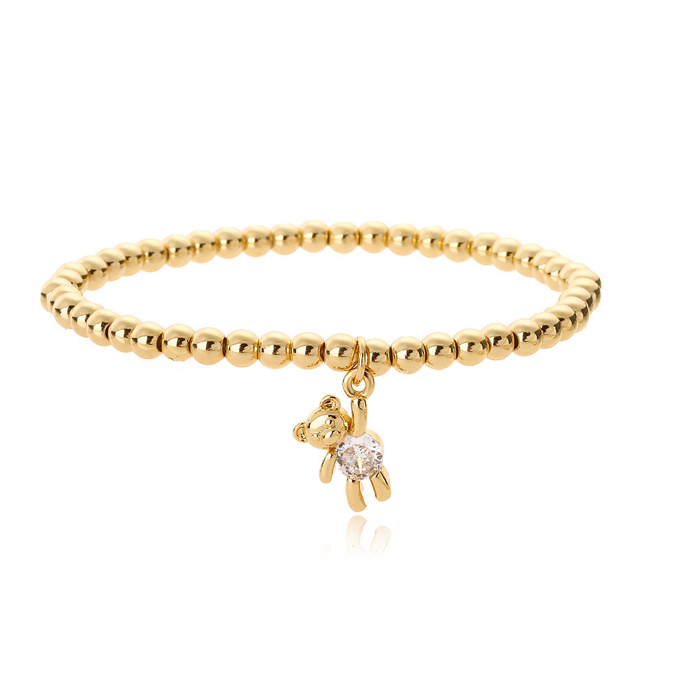 Bracciale in Rame a Forma di Orsetto con Placcatura in Oro e Intarsi in Zirconi per Donna, Accessorio di Moda Geometrico