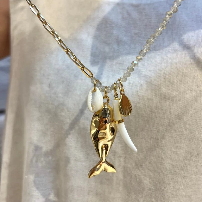 Sweet Geometric Star Heart Shell Pendant 18K Gold Plated Stainless Steel Necklace for Women