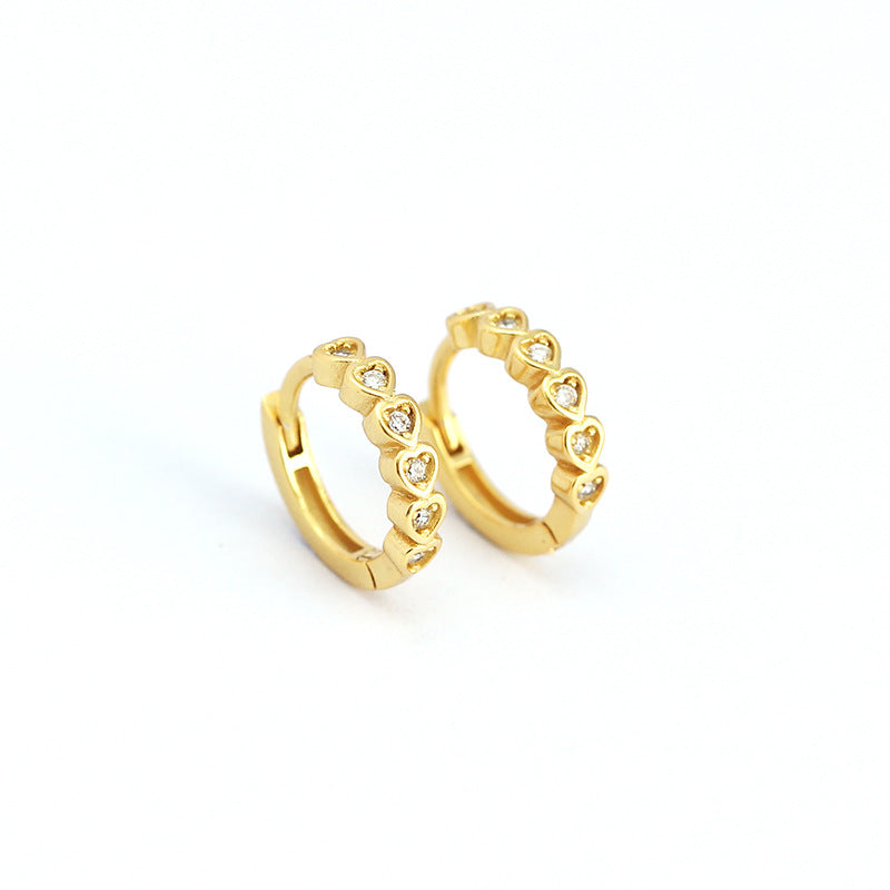 Heart-Shaped Rhinestone-Set Sterling Silver Ear Studs for Women Elegant Minimalist Earrings