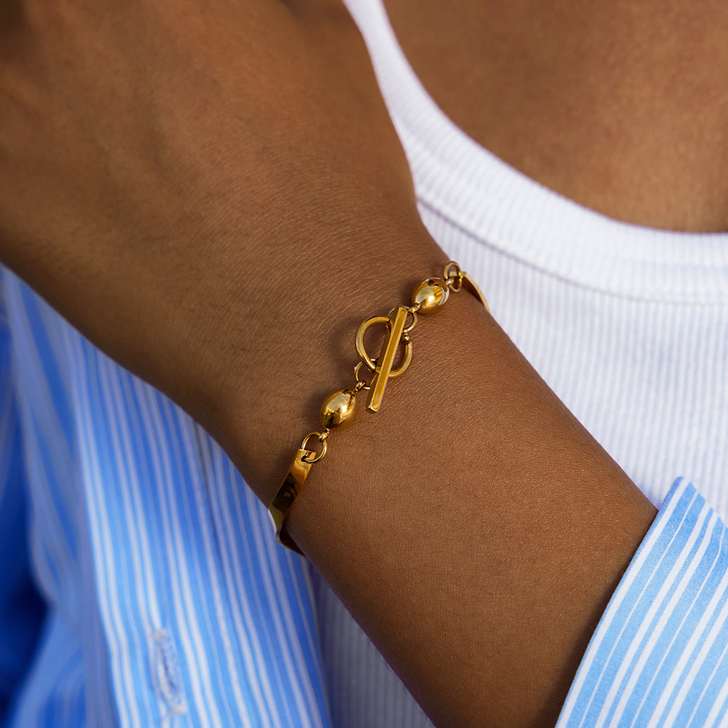 Elegante Pulsera de Acero Inoxidable con Diseño Geométrico Ondulado y Acabado Chapado para Mujer, Joyería de Lujo Resistente al Deslustre