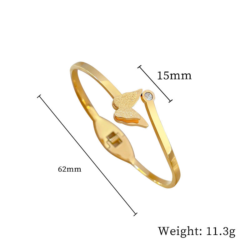 Minimalist Luxury Titanium Steel Bracelet with Mother-of-Pearl Smile Charm