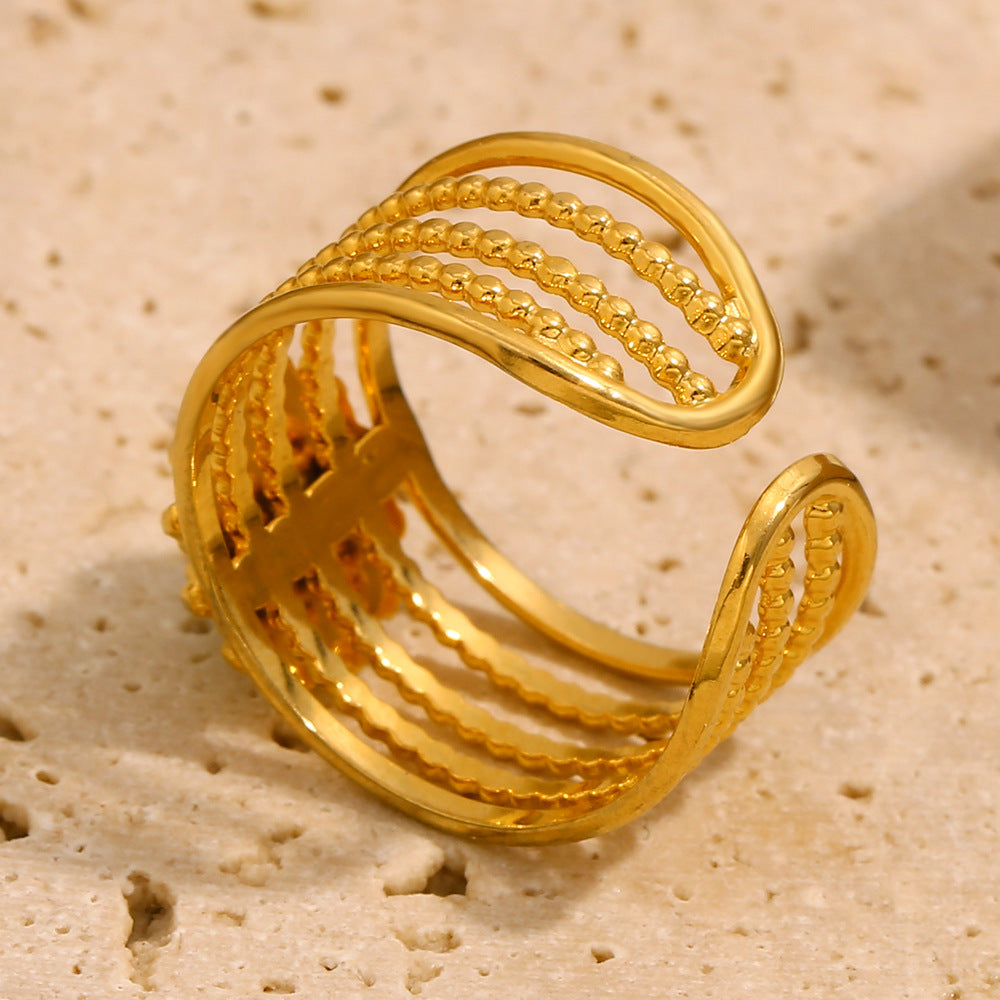 Anello Da Donna Con Apertura In Acciaio Inossidabile Placcato Oro 18 carati Turchese Geometrico Stile Vintage