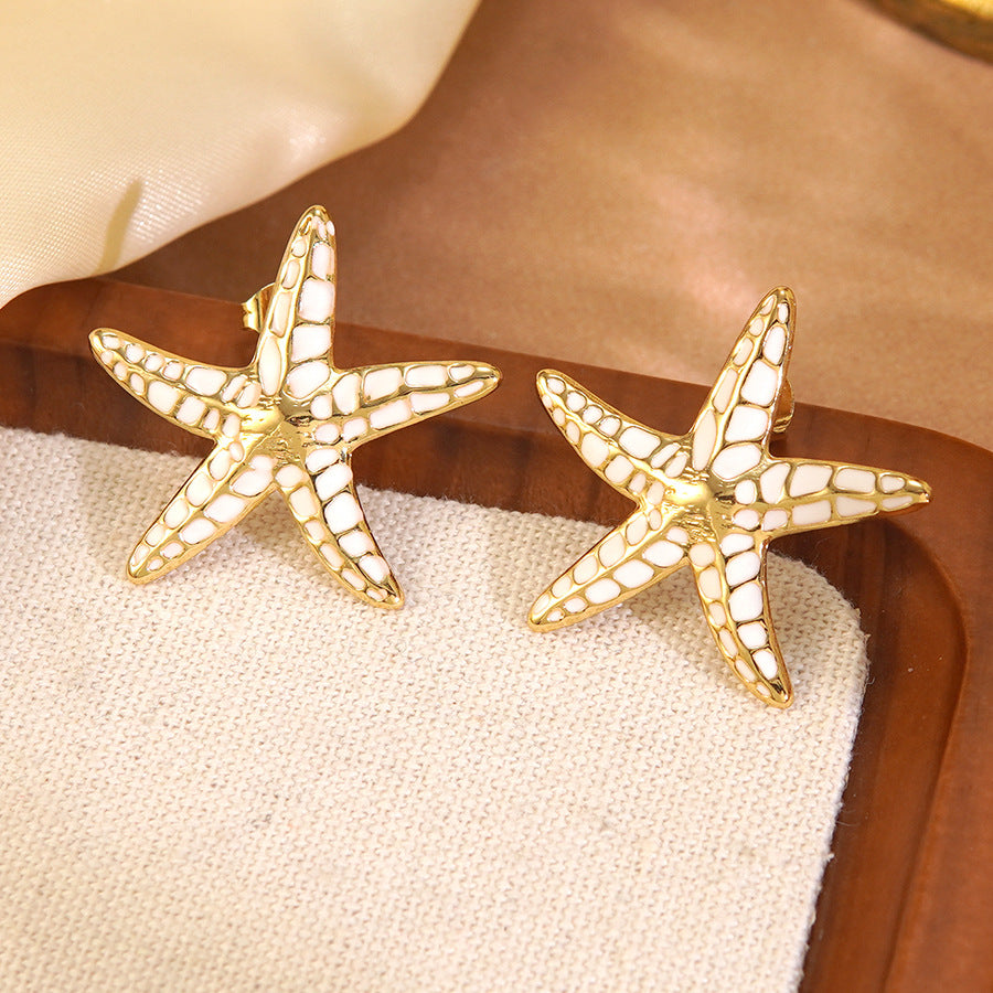 Sweet Colorful Drip Oil Star Stainless Steel Earrings for Women