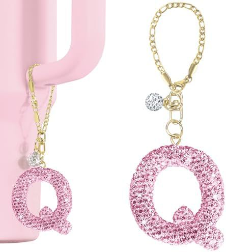 Rhinestone Inlaid Letter Resin Charm Bar Keychain Accessory