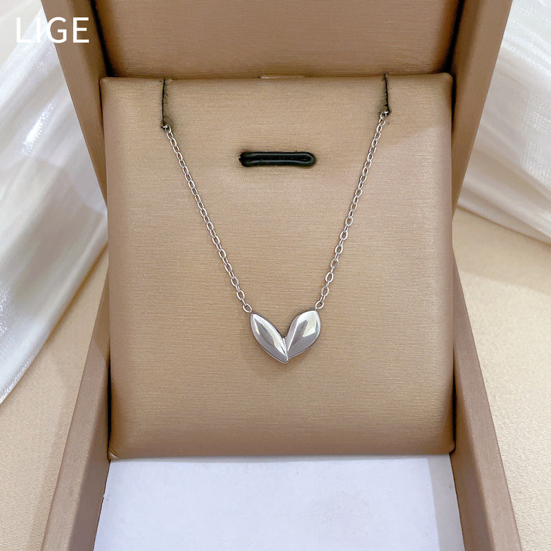 Minimalist Geometric Gold-Plated Titanium Steel Necklet for Women with Plant Bud Pendant