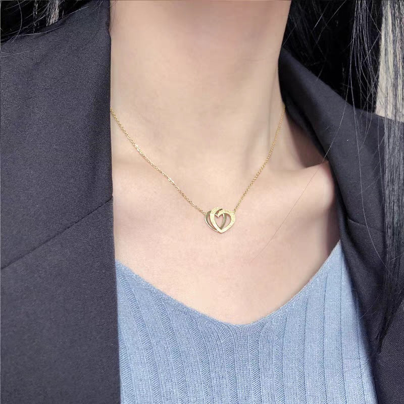 18K Gold Plated Titanium Steel Heart Pendant Necklace for Women