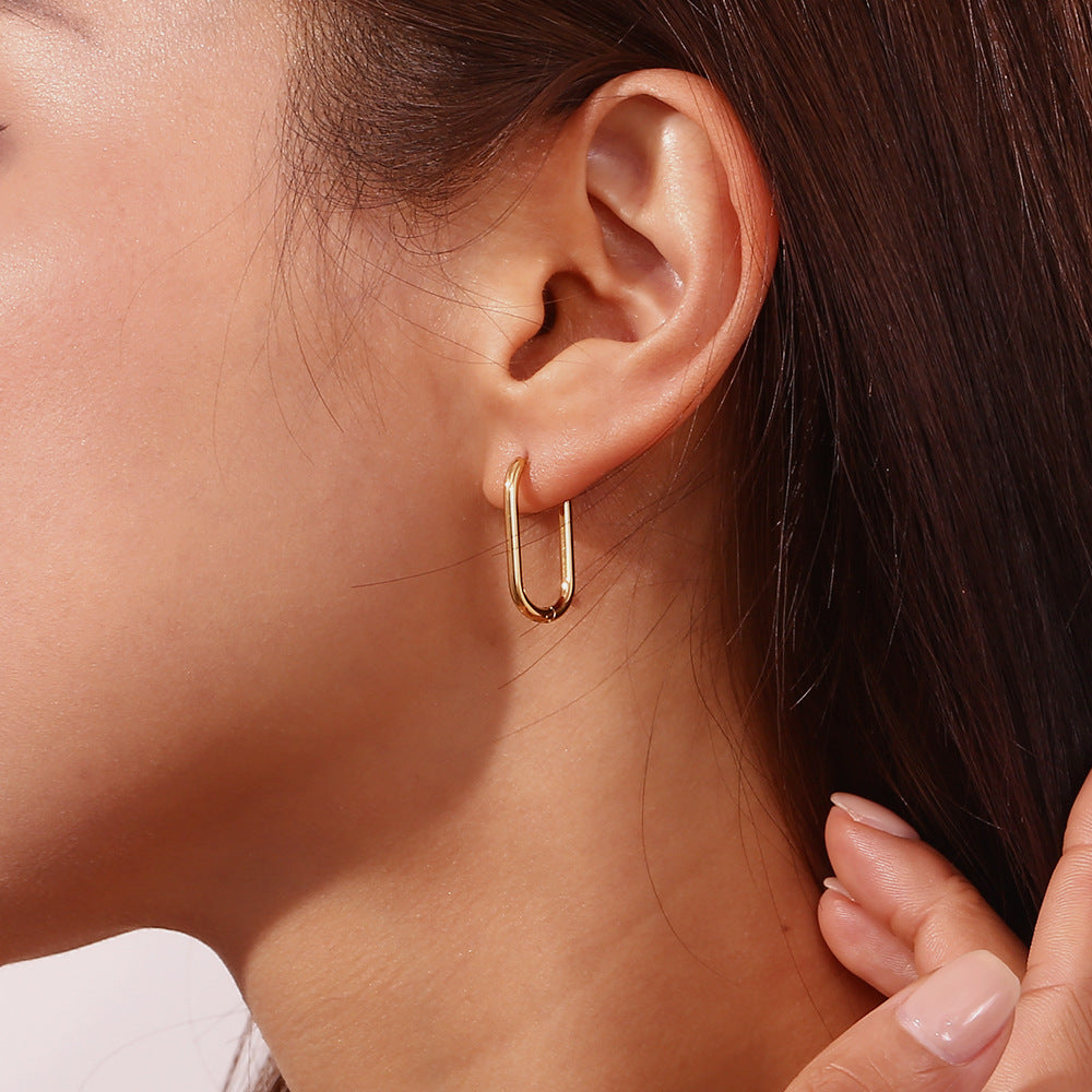 Orecchini a cerchio lunghi e geometrici a forma di O in acciaio inossidabile placcato oro 18 carati da donna, stile minimalista