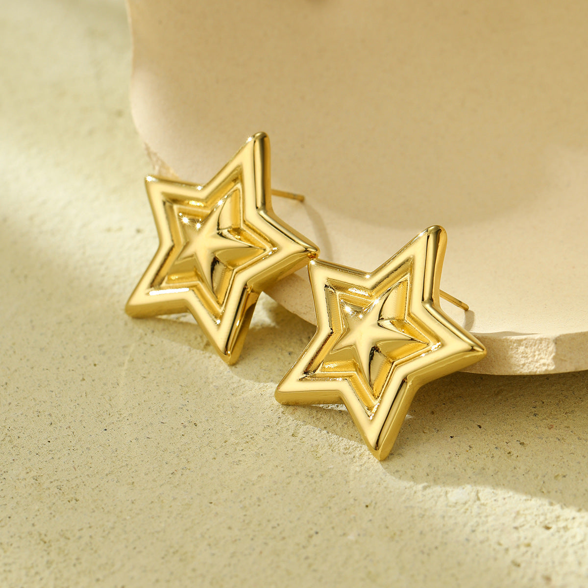 Pendientes de acero inoxidable de moda con forma geométrica de corazón y cuadrado, con acabado chapado, para mujer