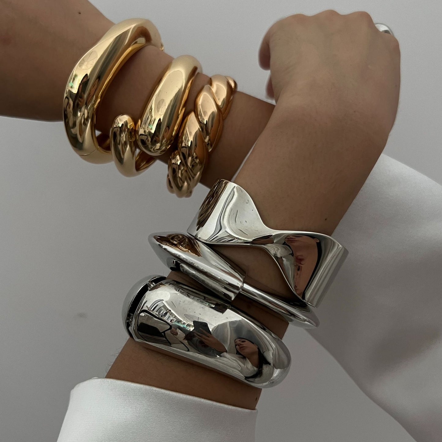 Fashion Polished Plated Geometric Teardrop Cuff Bracelet for Women
