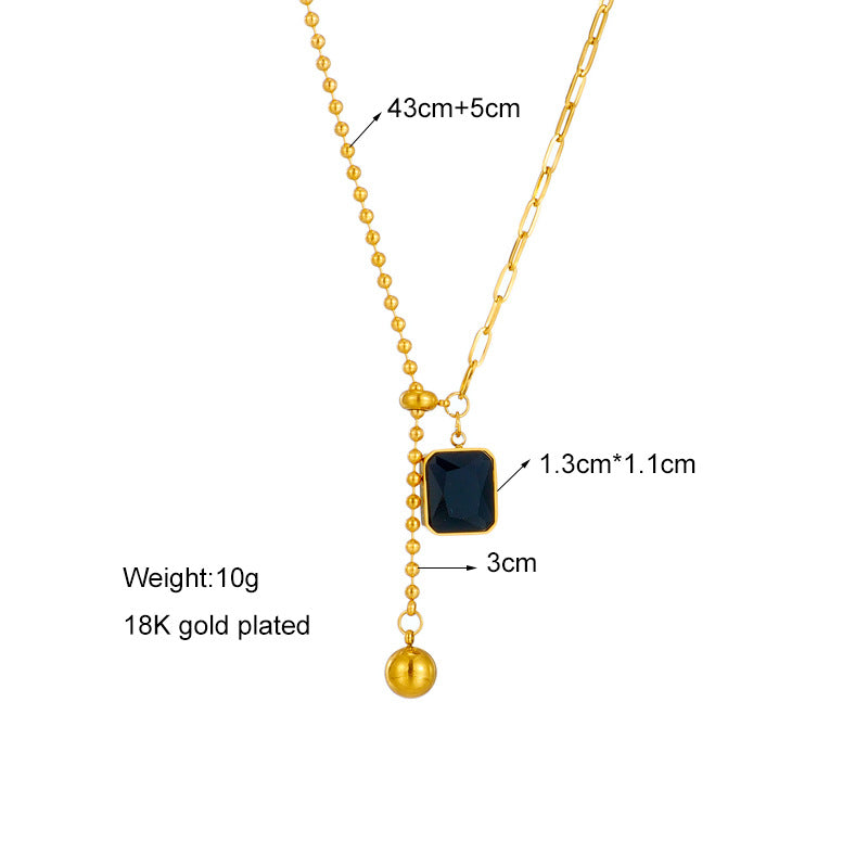Minimalist Butterfly and Heart Shaped Stainless Steel Pendant Necklace with Rhinestone Inlay, Irregular Square Design and Fringe Chain