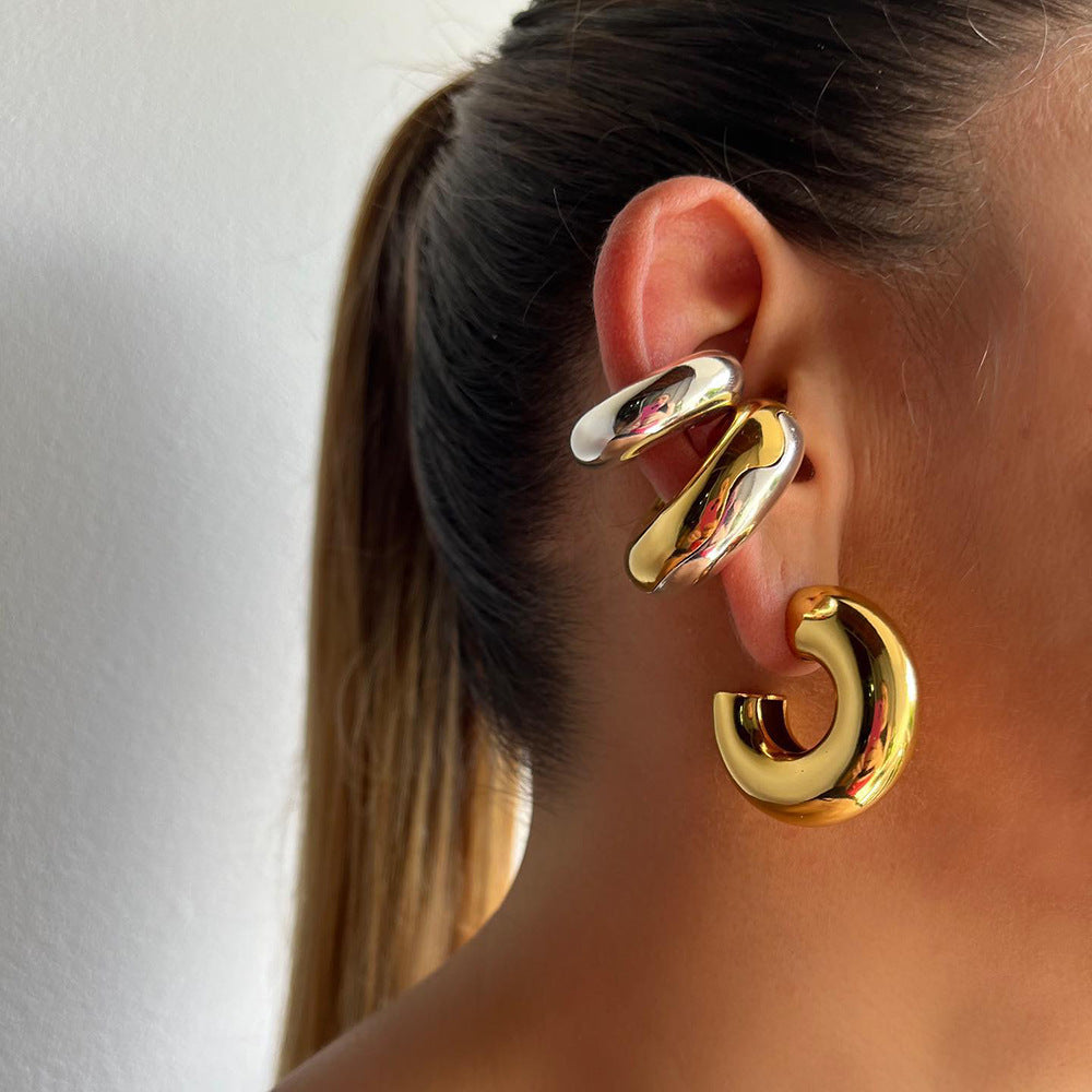 Orecchini a Cerchio da Donna a Cilindro Cavo in Acciaio Inossidabile Placcato Oro 18K, Design Geometrico di Tendenza