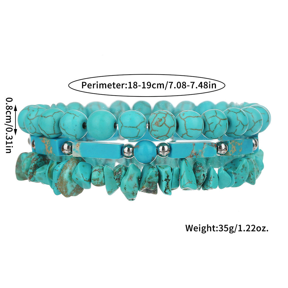 Bohemian Handmade Geometric Round Turquoise Shoushan Stone Stretch Bracelet