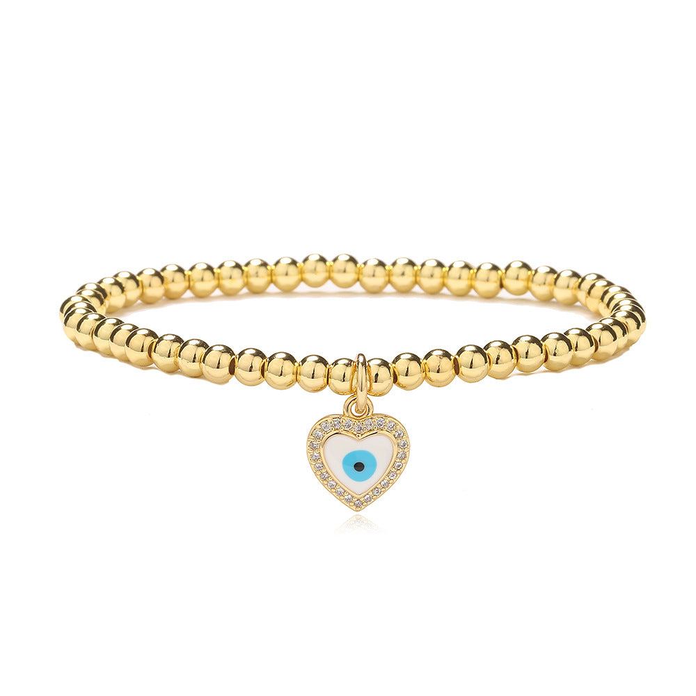 Minimalist Geometric Evil Eye Copper Bracelet for Women with Enamel Finish