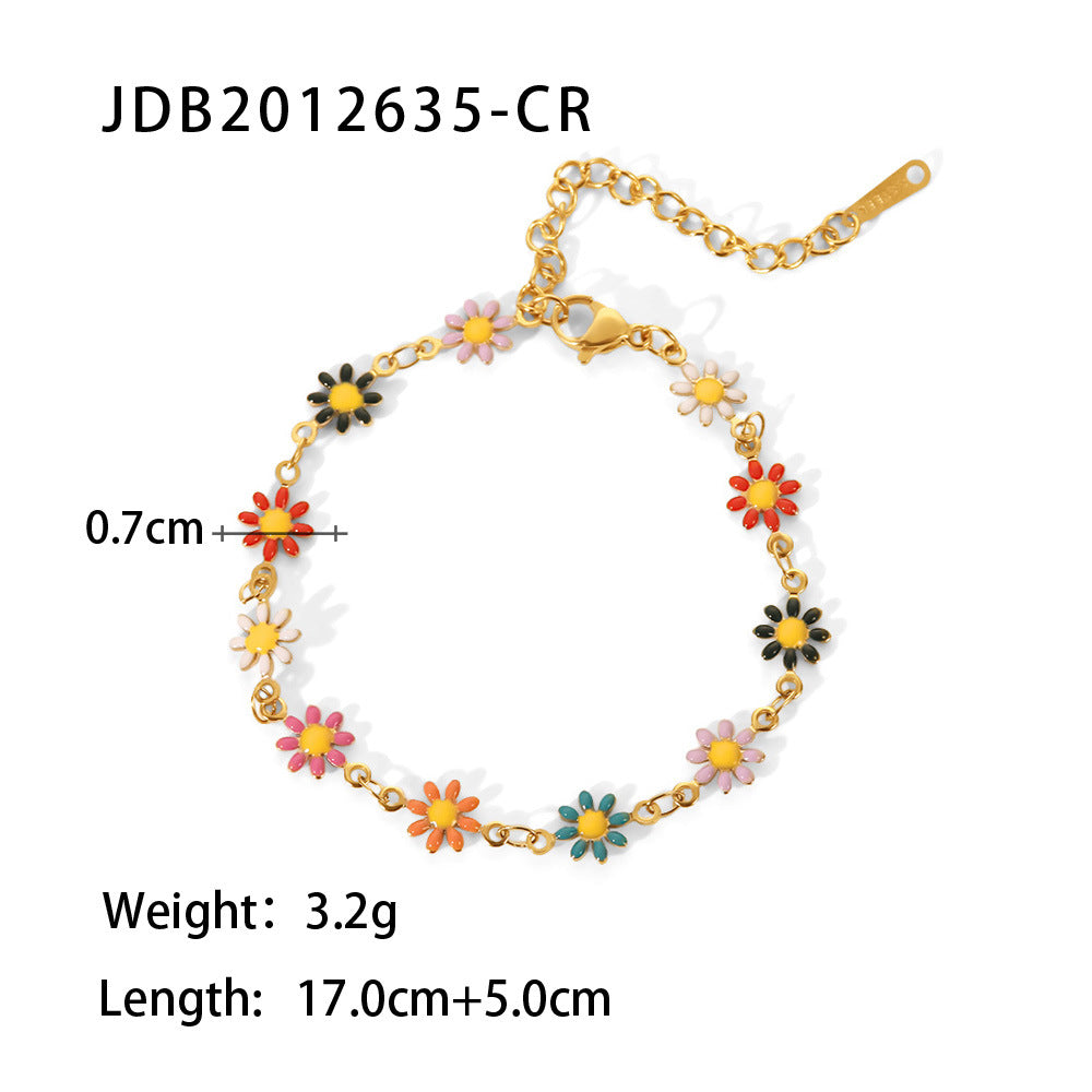 18K Gold Plated Stainless Steel Floral Daisy Necklace for Women