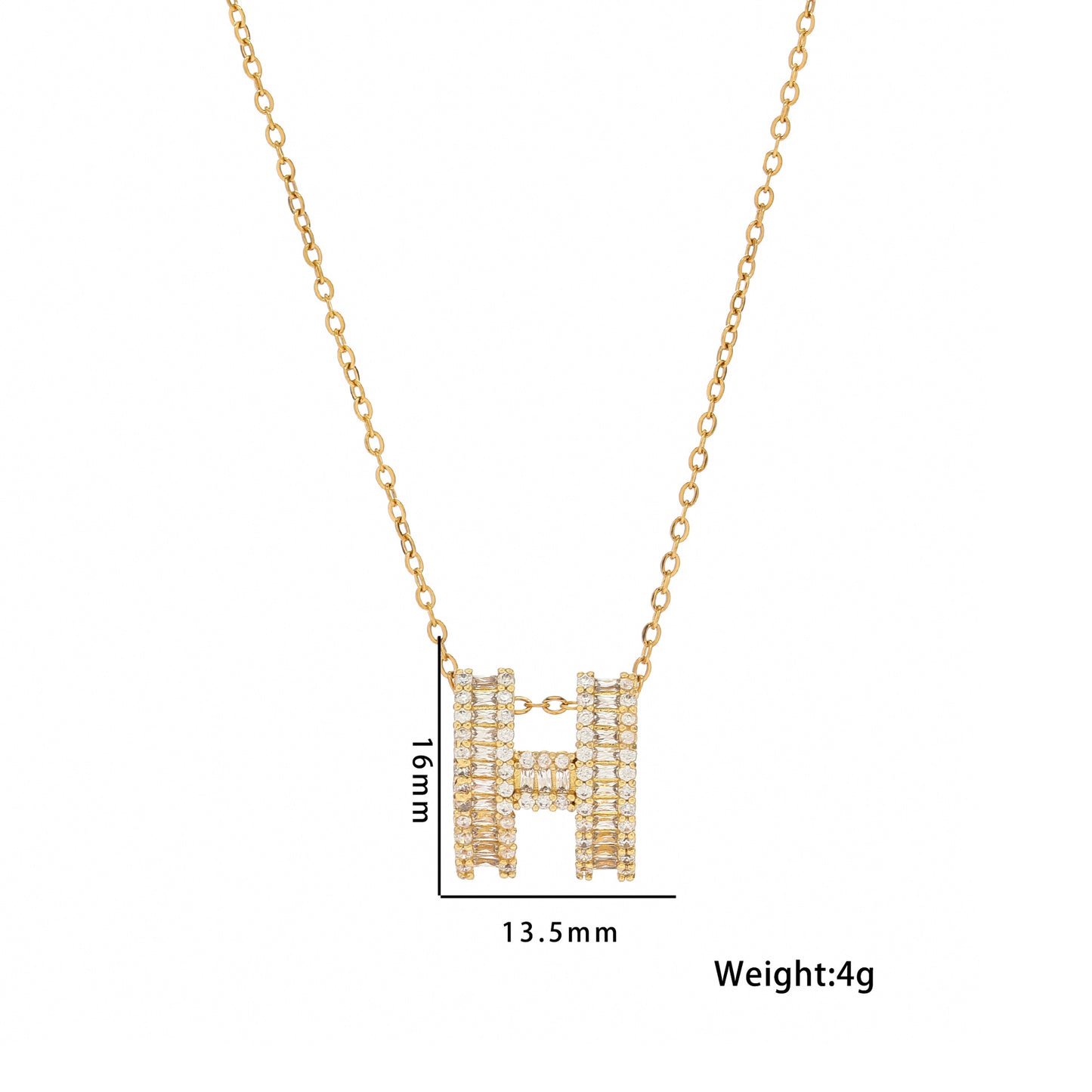 Minimalist Oval H Letter Pendant Necklace for Women Stainless Steel Chain with Enamel Finish and Rhinestone Inlay