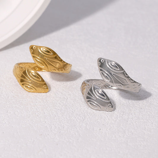 Minimalist 18K Gold Plated Stainless Steel Snake Open Ring Women Animal Zodiac Jewelry