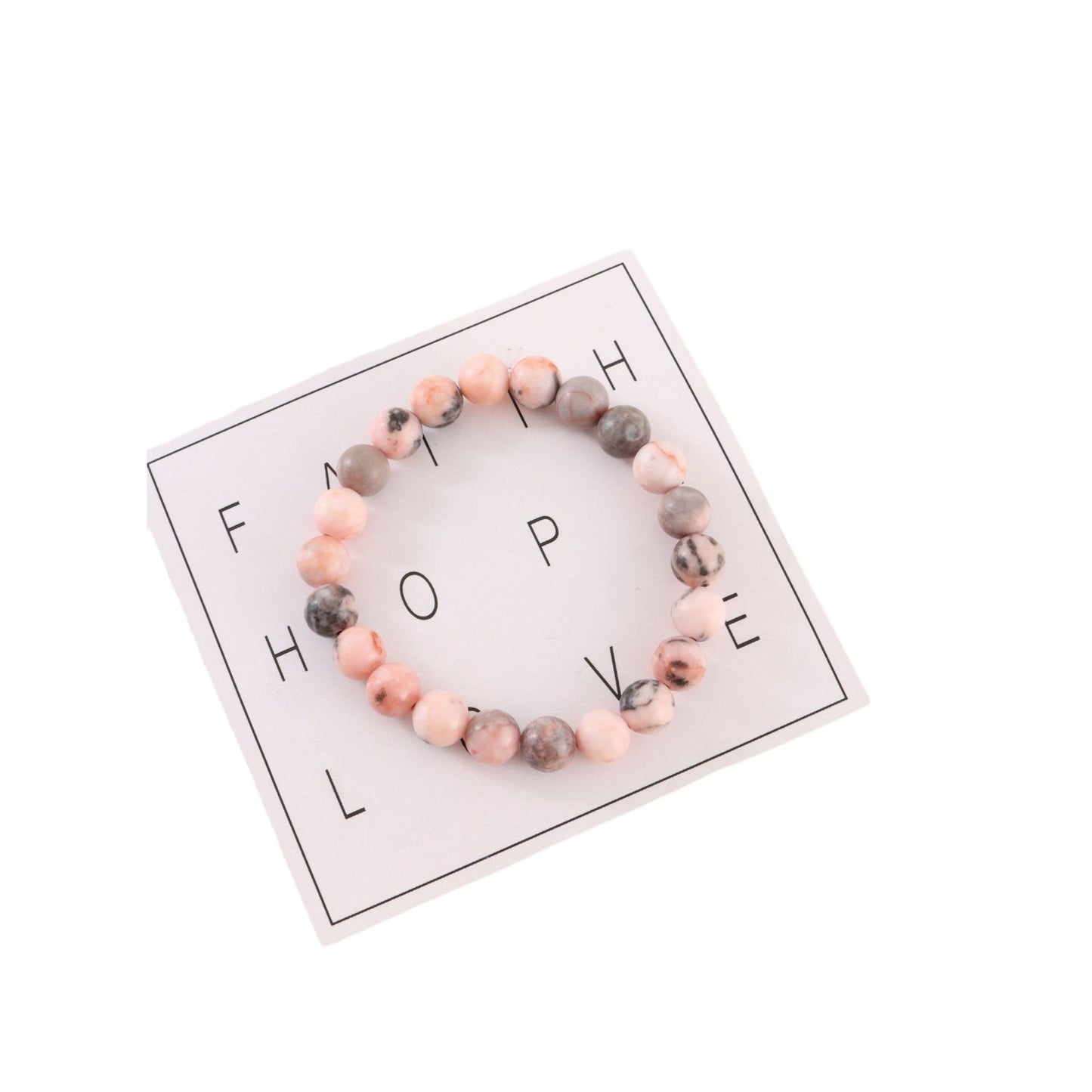 Natural Pink Zebra Agate and Amethyst Round Geometric Bracelet for Men and Women