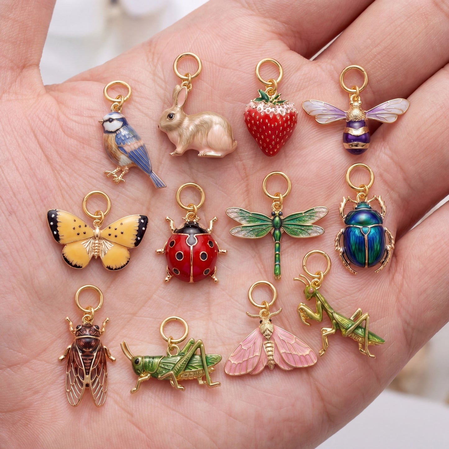 Vintage 18K Gold Plated Brass Butterfly Pendant Drip Oil Charm Bar for Women