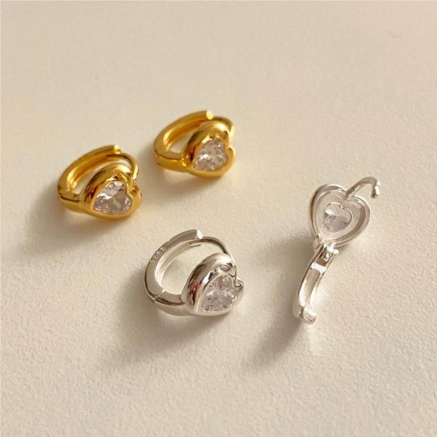 Minimalist Heart-Shaped 925 Sterling Silver Stud Earrings with Zircon Inlay for Women