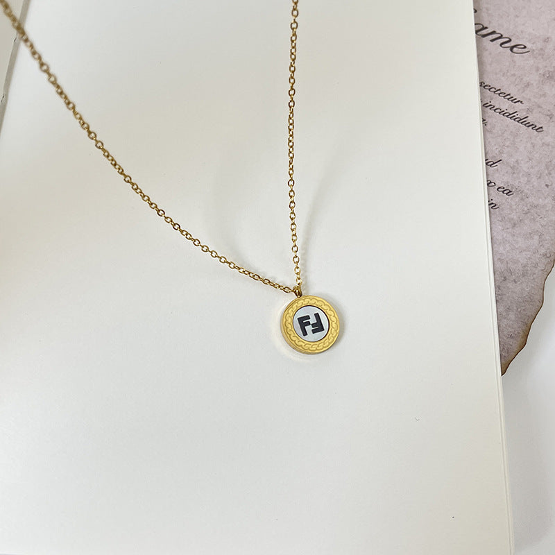 Minimalist H Letter Pendant Necklace for Women Stainless Steel Geometric Coin Choker and Sweater Chain
