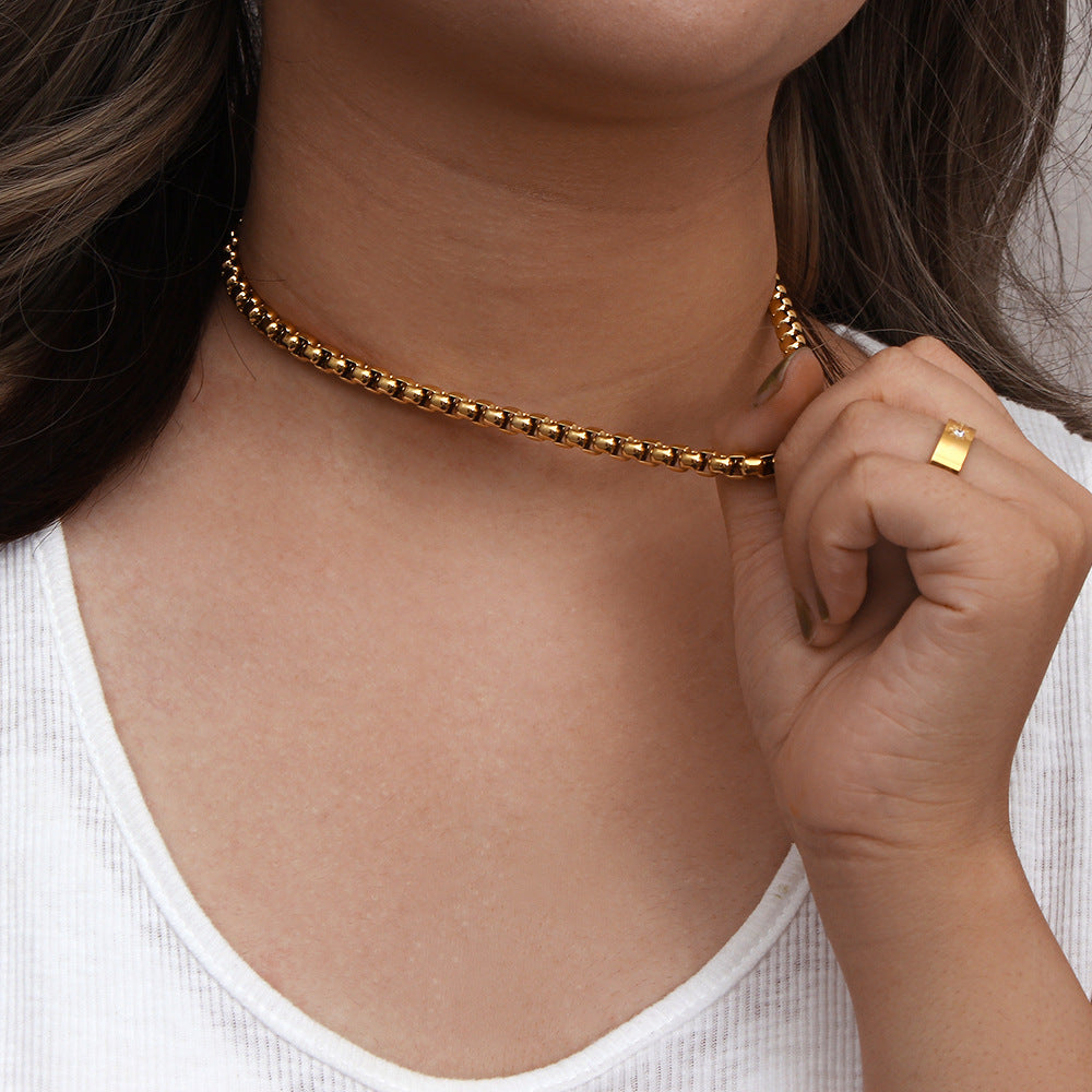 Collana a Catena Snake Geometrica di Tendenza in Acciaio Inossidabile con Placcatura in Oro 18K da Donna