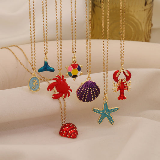 Collana con Ciondolo a Stella Marina e Conchiglia Smaltata Creativa in Acciaio Inossidabile per Vacanze al Mare