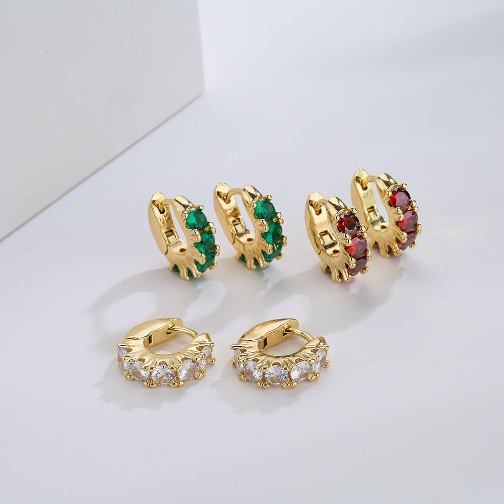 Minimalist Geometric Copper Earrings with 18K Gold Plating and Micro-Pavé Zirconia for Women