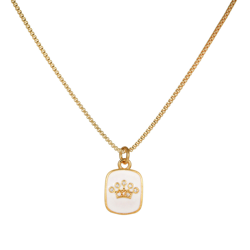Elegant 18K Gold Plated Heart Geometric Brass Drip Oil Necklace with Cubic Zirconia for Unisex