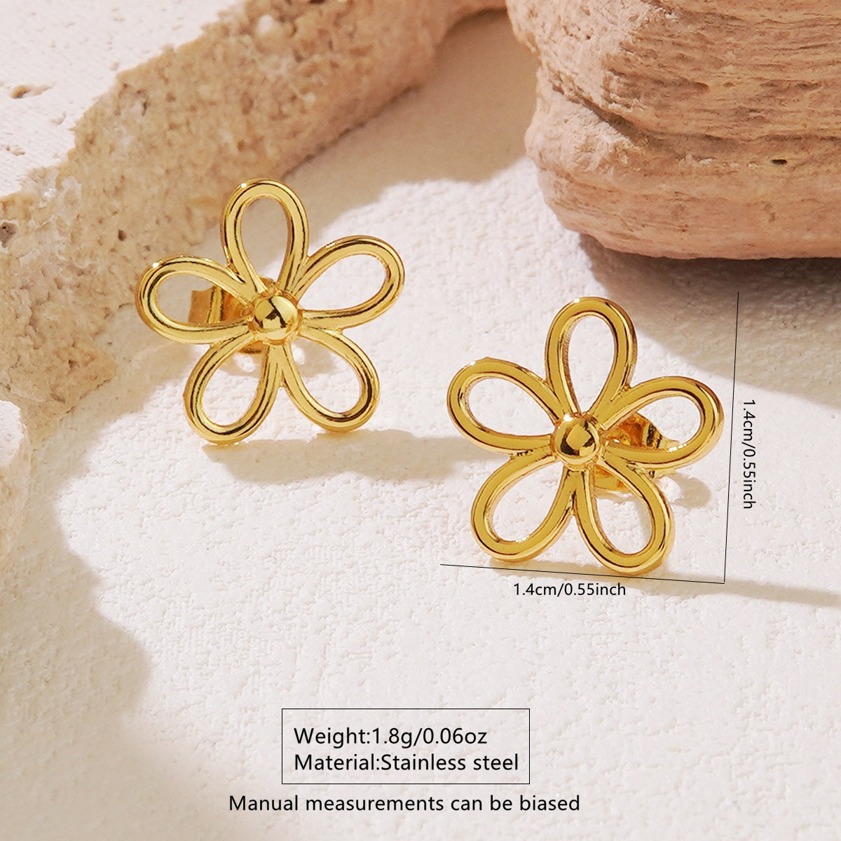 Sweet Minimalist Floral Hollow Five-Petal Stainless Steel Stud Earrings for Women