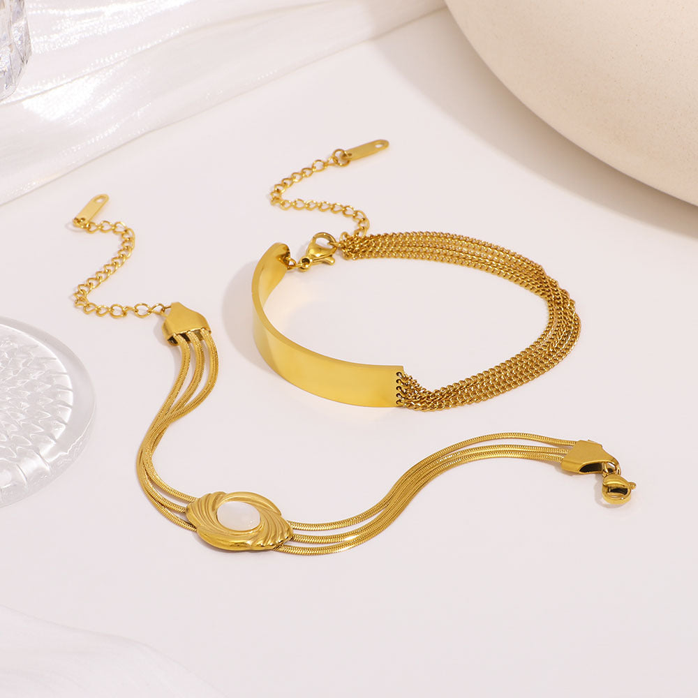 Bracciale geometrico in acciaio inossidabile con placcatura in oro 18 carati e intarsio in conchiglia naturale, gioielli minimalistici alla moda per donne e uomini