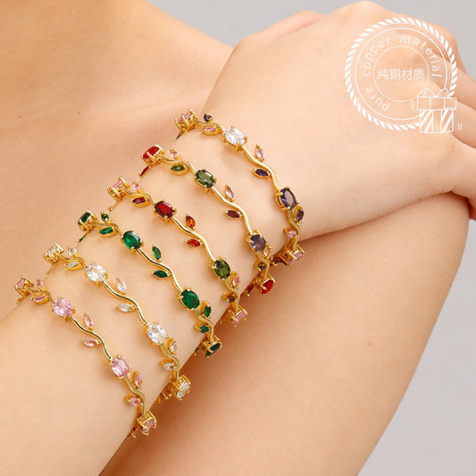 Elegant Gold Plated Brass Tulip Flower Bracelet with Rhinestone Gemstone Inlay for Women