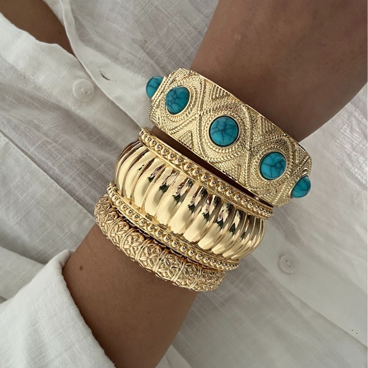 Bracciale da donna in lega placcato oro con design geometrico vintage