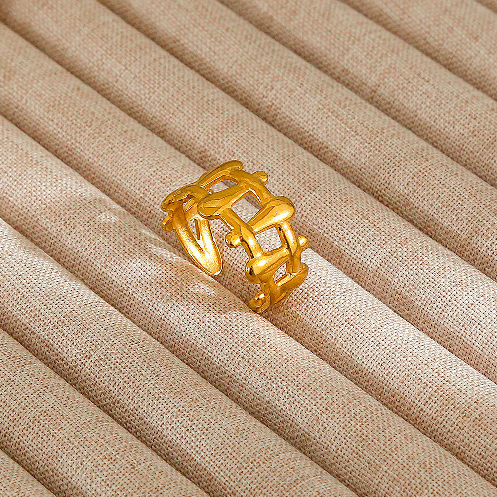Minimalist Geometric Flower-Shaped Titanium Steel Ring with Plating Finish for Women, Adjustable Open Band Fashion Ring