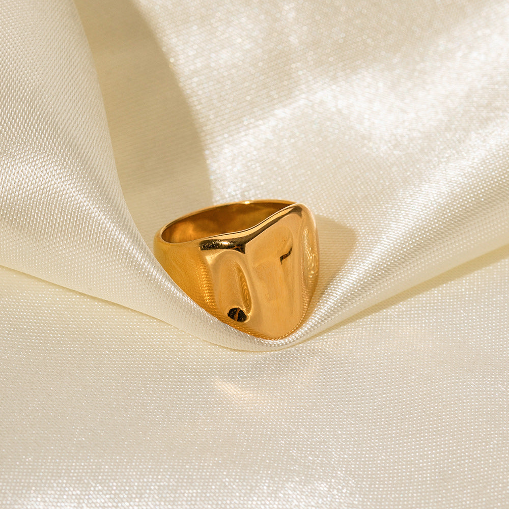 Minimalist Geometric Hammered Stainless Steel Ring with 18K Gold Plating for Women