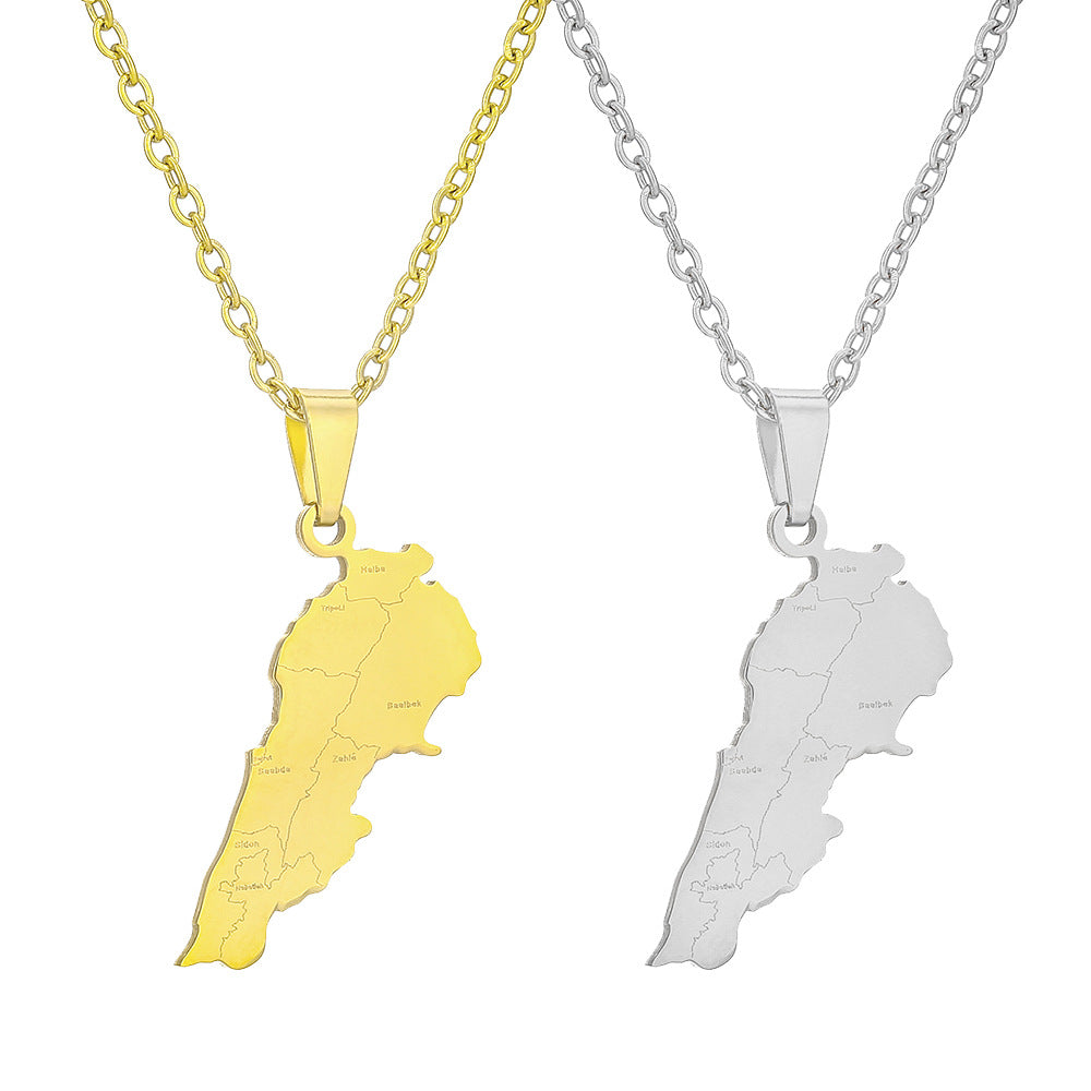 Collana con ciondolo geometrico in acciaio inossidabile stile etnico con charm in acciaio al titanio e finitura placcata, unisex