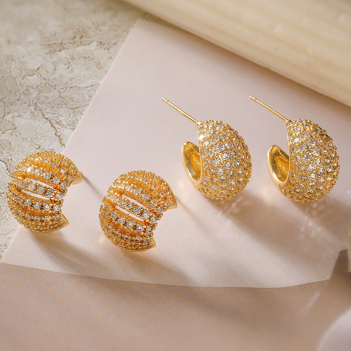 Minimalist Geometric C-Shaped Earrings for Women with Copper Base and 18K Gold Plating, Micro-Paved Zirconia Accent
